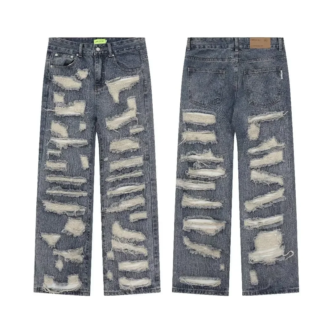 国内で当店のみ HAS2SONS - baggy printed real ripped jeans HAS2SONS Fake Two piece Underwear Wearing Baggy Jeans
