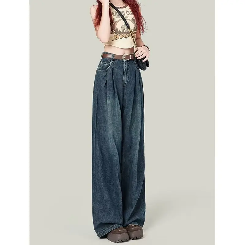 Women's Jeans 2023 Women's Autumn New Korean Version High Waist Slimming All-match Design Niche Retro Mopping Straight Pants