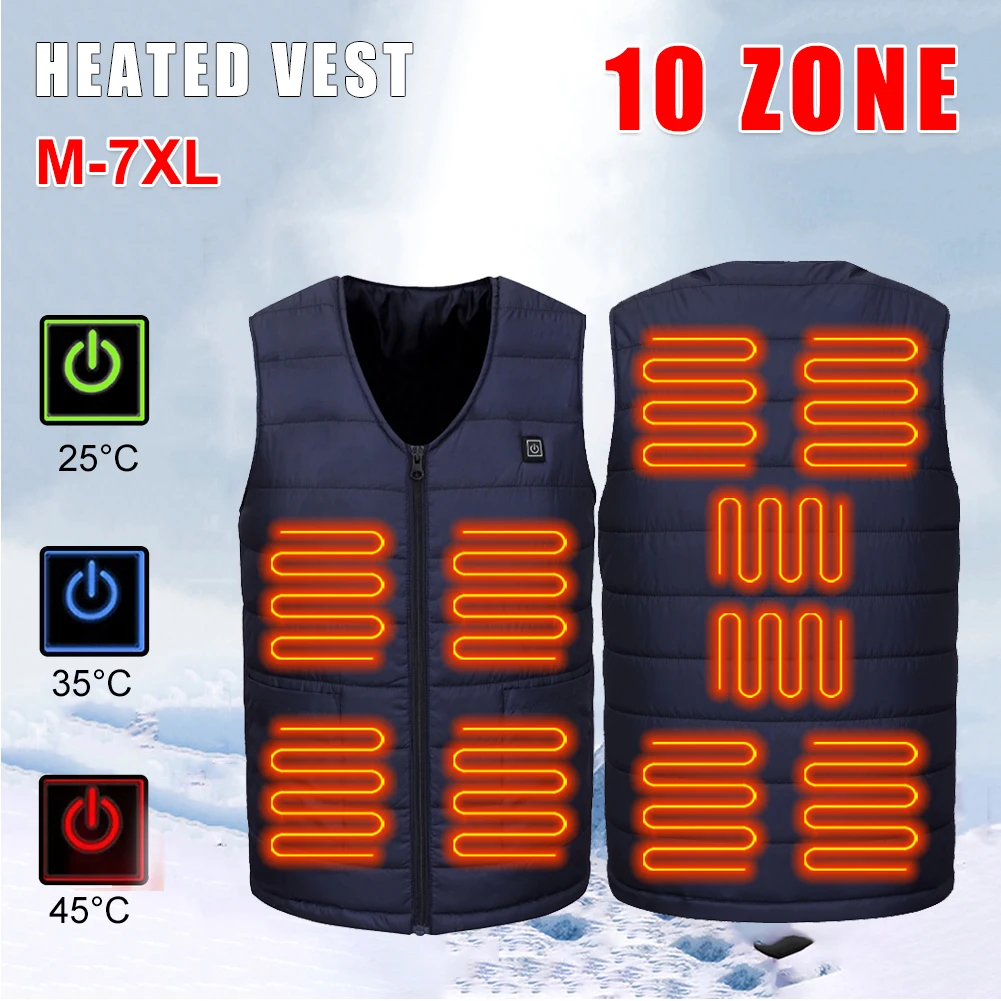 Gilet chauffant électrique homme 10 zones chauffantes - 3 températures pour pêche hivernale M-7XL