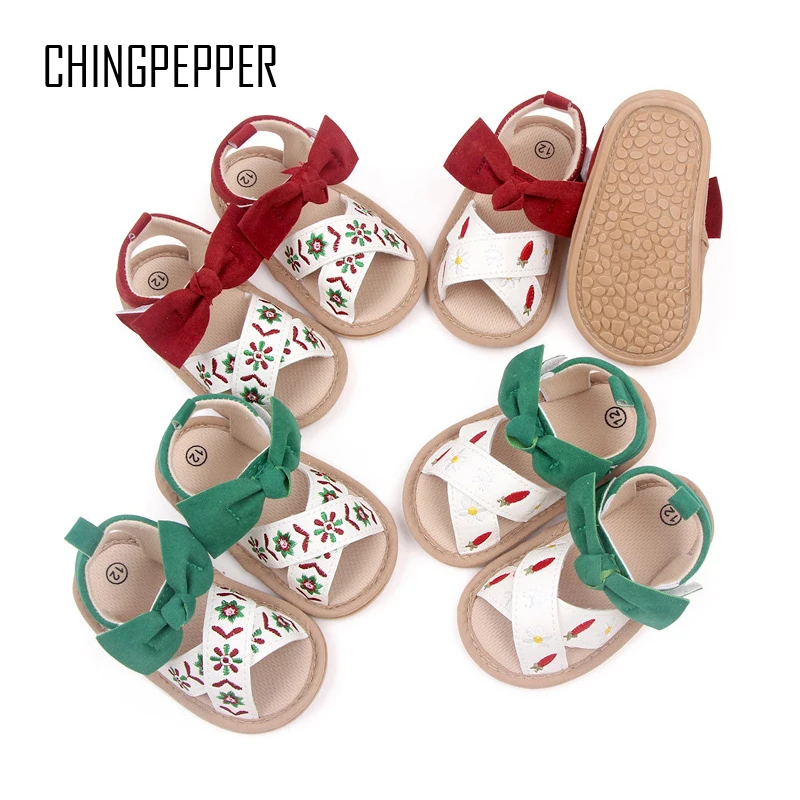 Brand Infant Girl Sandals Toddler Summer Shoes Newborn Flower Footwear for 1 Year Leather Sandales Cute Embroidery Bow Baby Item