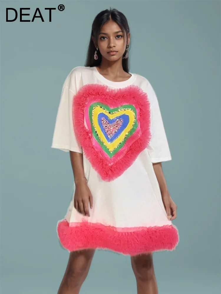 

Женское Сетчатое платье-футболка DEAT, платье с круглым вырезом и коротким рукавом, модель 33A1304 на лето, 2024