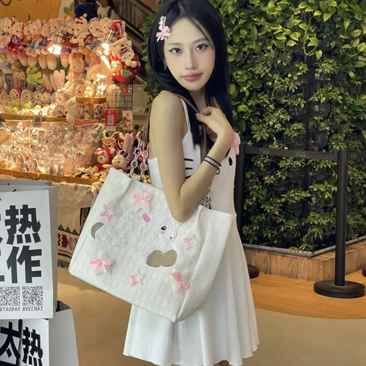 JIAERDI Harajuku Star White Shoulder Bags Women Sweet Hot Girls Large Capacity Y2k Bag Ladies Vintage Tote Bag Bolsas Aesthetic