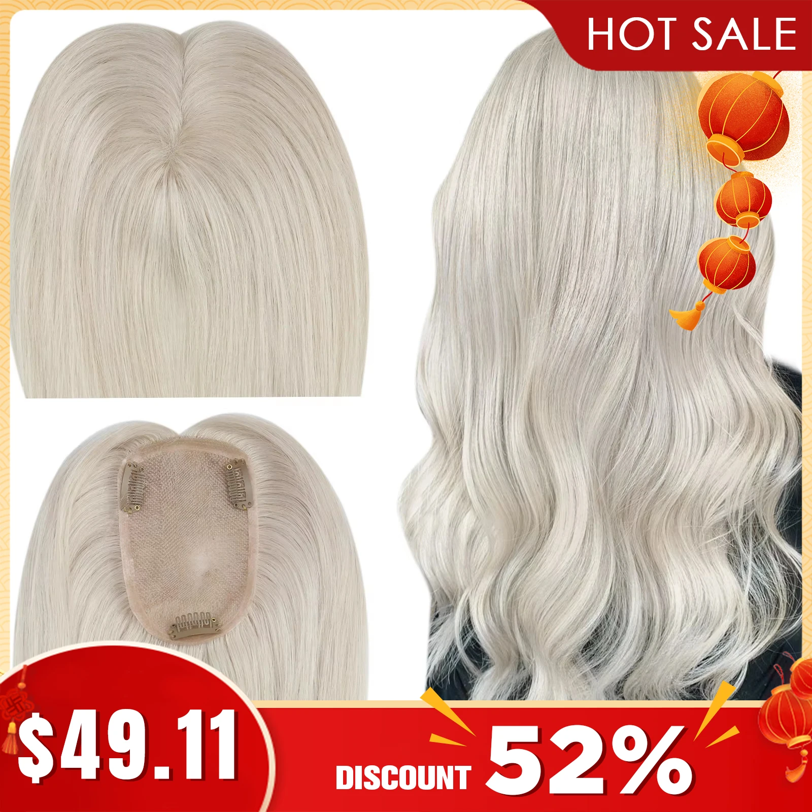 Ugeat Hair Topper Natural Human Hair  Blonde Mono Base 3*5inch Women Toupee  Invisible Free Part Hair Toppers Hair Extension