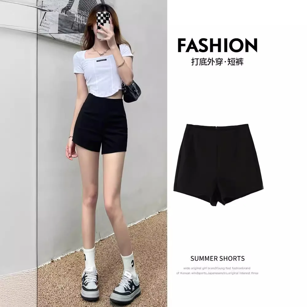 

Black Premium Casual Suit Shorts High Waisted Small Sexy Stretch Skinny Booty Wrap Pants