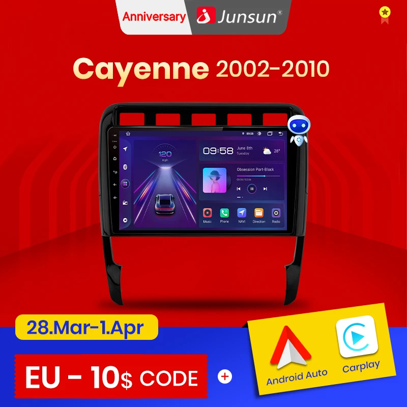 Автомагнитола Junsun V1pro с голосовым ИИ на Android для Porsche Cayenne 1 9PA 2002-2010 Carplay 4G