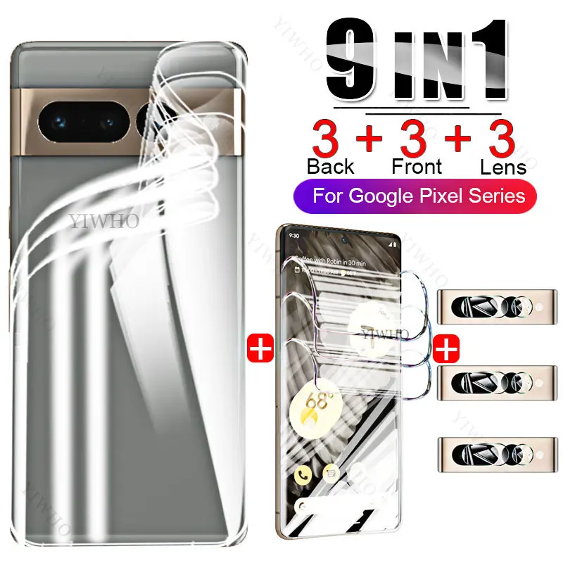 Non Vetro Hd Soft Per Google Pixel 7 Pro Screen Protector + Back Water Gel Full Cover Protettiva Per Pixel 7 Hydrogel Film 9 In1
