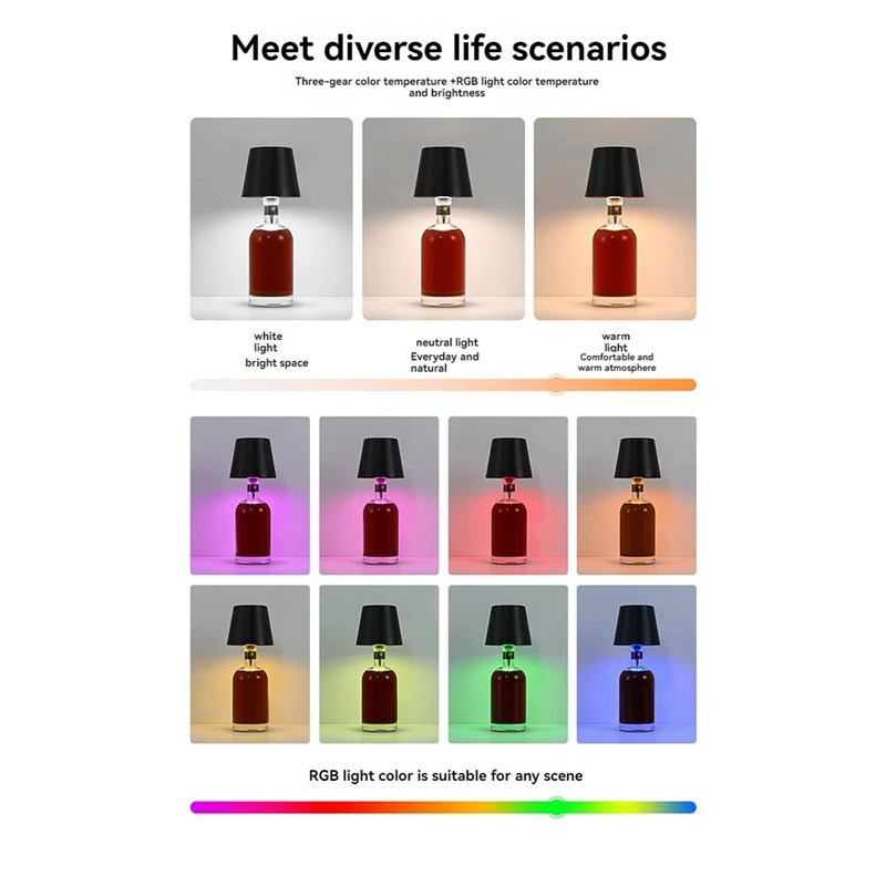 Rechargeable Bottle Lights RGB Modes & 3 Color Stepless Dimming Table Lamp Rechargeable Bottle Lights For Bars Green