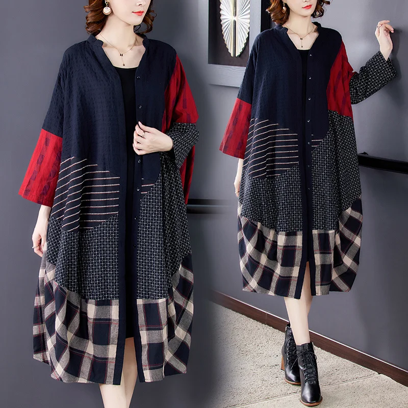 2025 Spring New Large Size 4XL Loose Fashion Women's Retro Ethnic Style Cotton Hemp Temperament Long Coat Windbreaker for Women