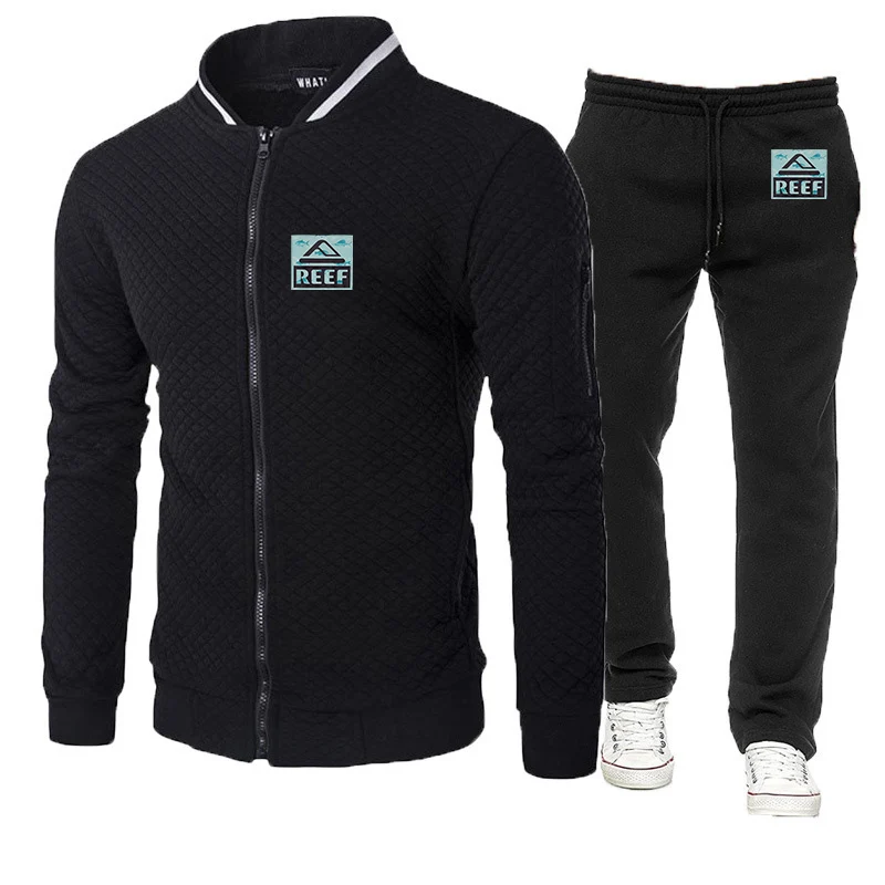 

Reef 2023 Men's New Spring and Autumn Slim Zipper Sportswear Sweater+Pants Pullover Sportswear Set