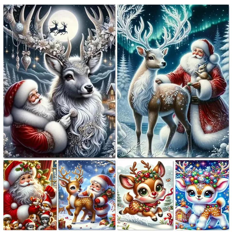 Santa Claus and Deer Diamond Painting New 2024 5d Diy Crystal Diamond Mosaic Full Round Square Cartoon Christmas Gift V642