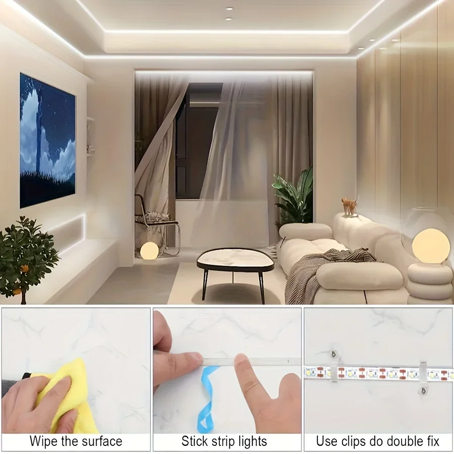 5V USB LED Strip Light Flexible Cuttable Light with Adhesive White/Warm White for TV Backlight Cabinet Bedroom Home Decoration