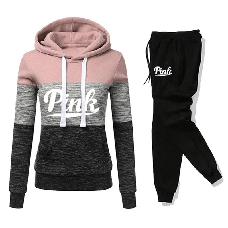 2024 Hot Sales Womens Tracksuit Print ColorBlock Hooded Sweatshirts Fashion Trend Versatile Pullover Street Warm Casual Clothing 2