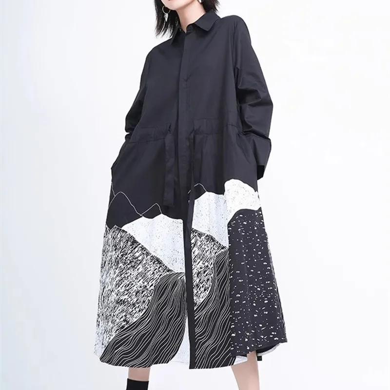 

2024 New In Japanese Yamamoto Dark Black Spring Blouse Dress For Women Autumn Streetwear Fashion White Long Dresses Vestidos