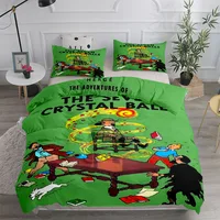 Tintin Adventure Tales Ensemble de housse de couette pour enfants King Queen Double Lit simple Ensemble de linge de lit 4