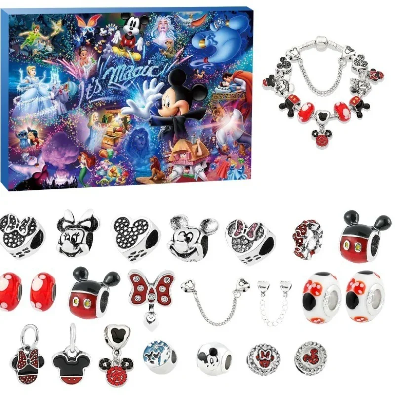New Disney Christmas Avvento Calendar Gift Box Anime Figure Stitch Mickey Mouse 24 Giorni Toy Cartoon Bracciale Gioielli Regali Per Bambini