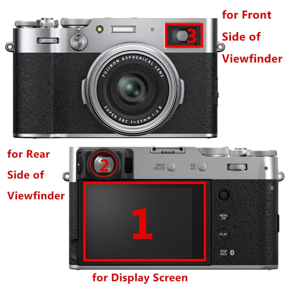 Per Fuji X100 VI e V Schermo/Pellicola in vetro temperato per schermo principale + Pellicola per mirino Pellicola morbida antigraffio anteriore e posteriore - immagine 3