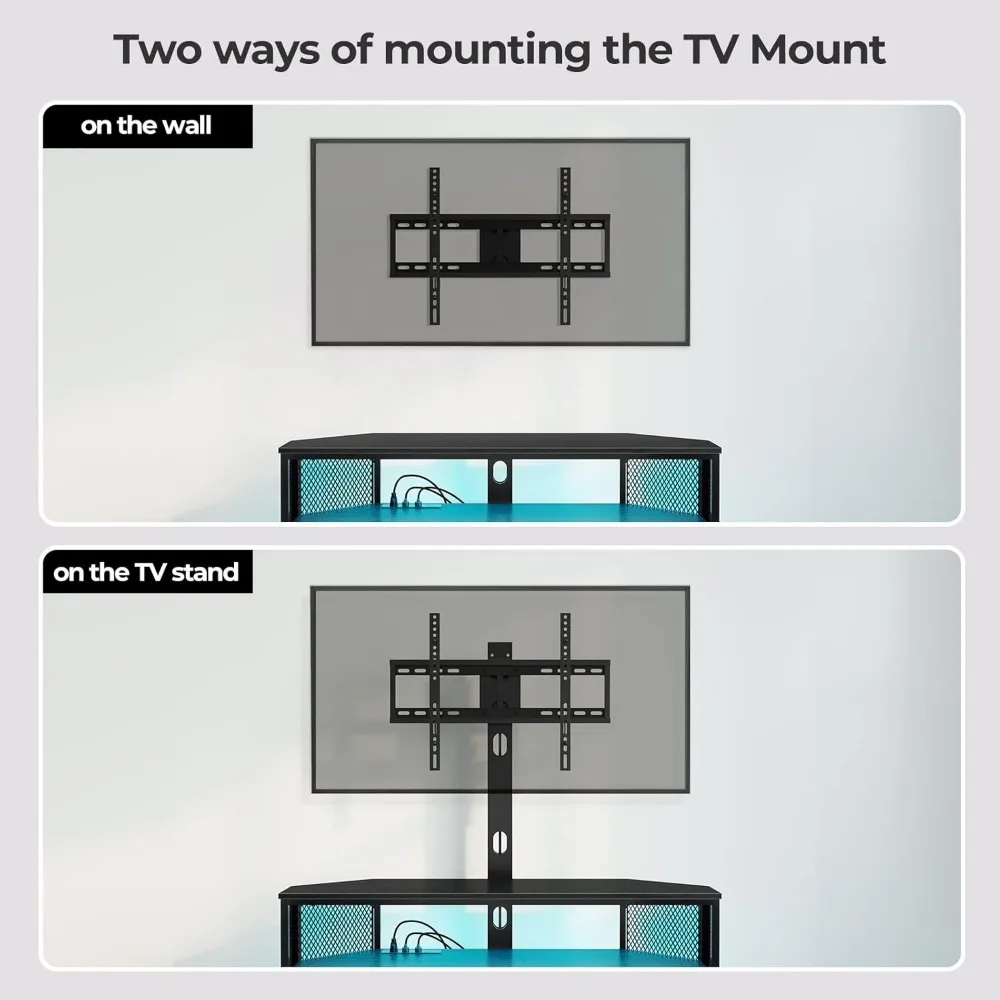 TV Stand with Mount and Power Outlet, Swivel TV Stand Mount with LED Lights for 32/45/55/60/65/70 inch TV 6