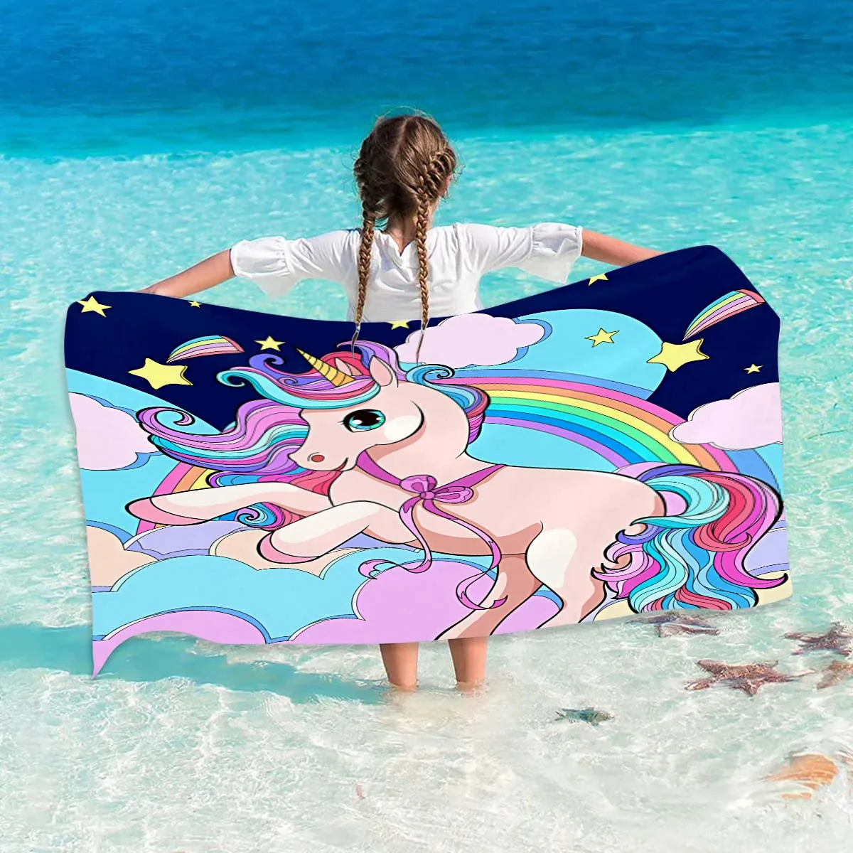 Name Benutzerdefiniertes Cartoon-Strandtuch Niedliches Einhorn Weiche Mikrofaser Reise-Camp-Handtuch Saugfähiges, schnell trocknendes Badetuch Geschenk für Mädchen – Detail 18