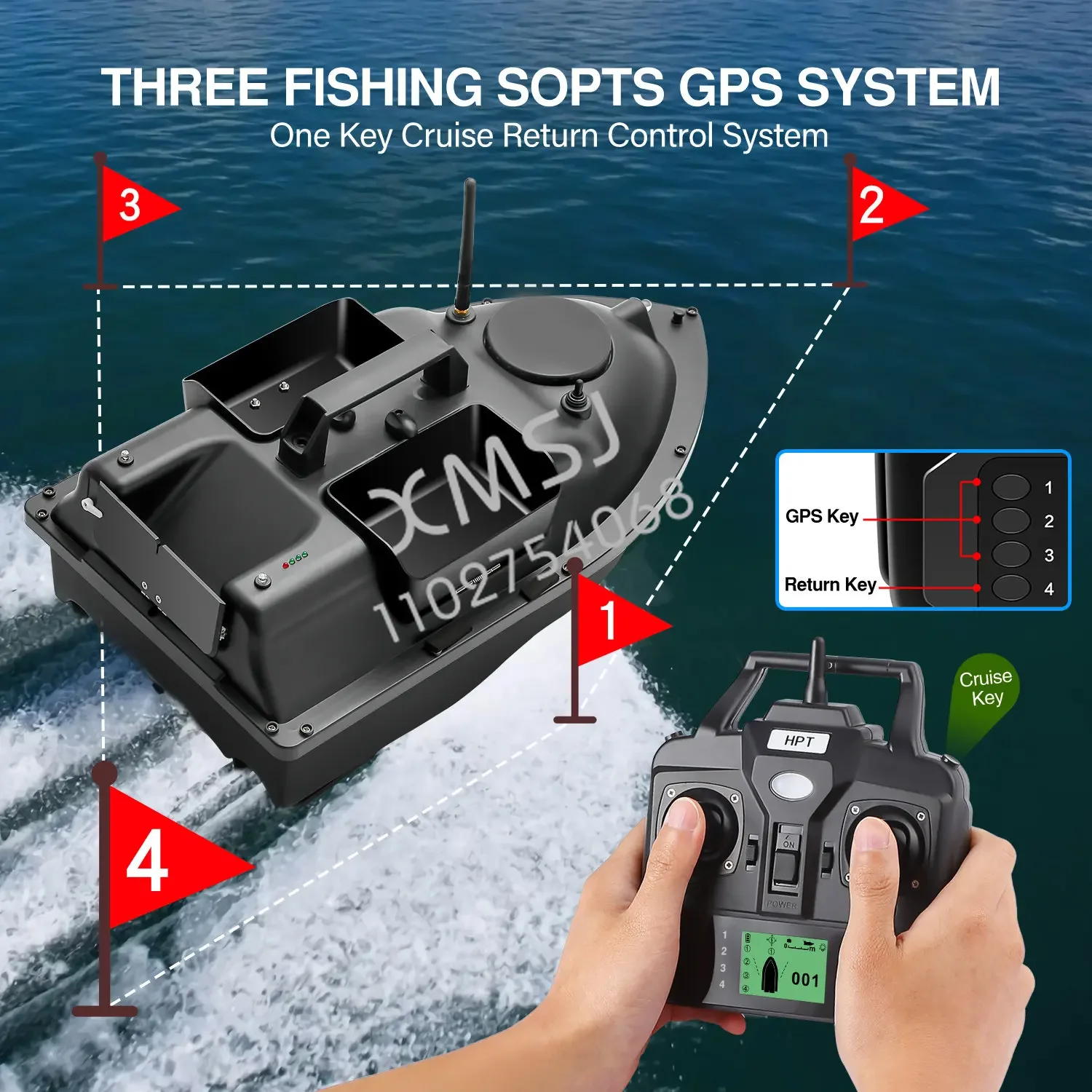 

500M GPS RC Fishing Bait Boat 3 Hoppers Carp Fishing Bait/Hook Post Boat with Optional LCD Fishfinder Sonar Sensor Handbag