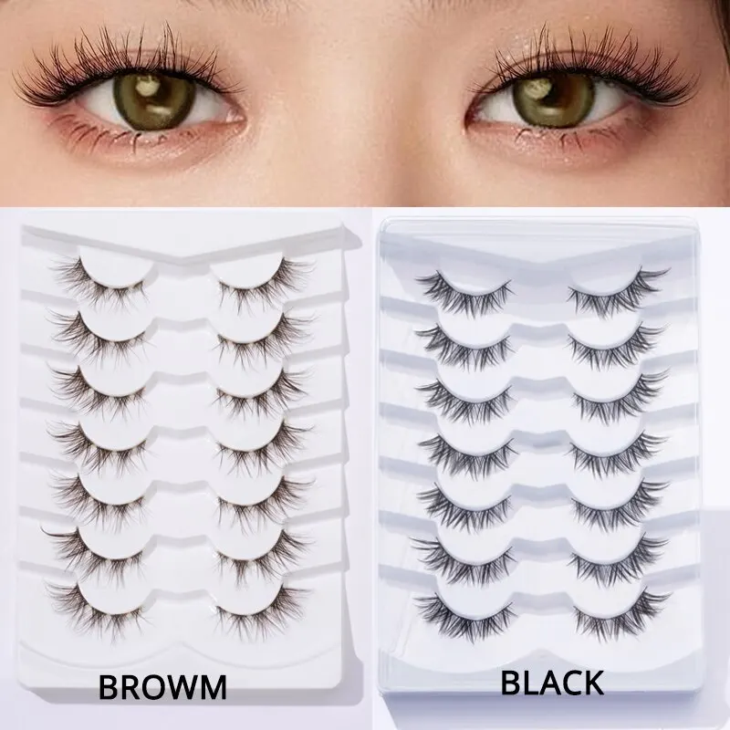 Brown Lashes Anime Eyelashes Natural Look Wispy Fake Eyelashes Manga Clear  Band Cluster Eye Lashes Individual DIY False Eyelashes Pestañas Postizas 10  Pairs 