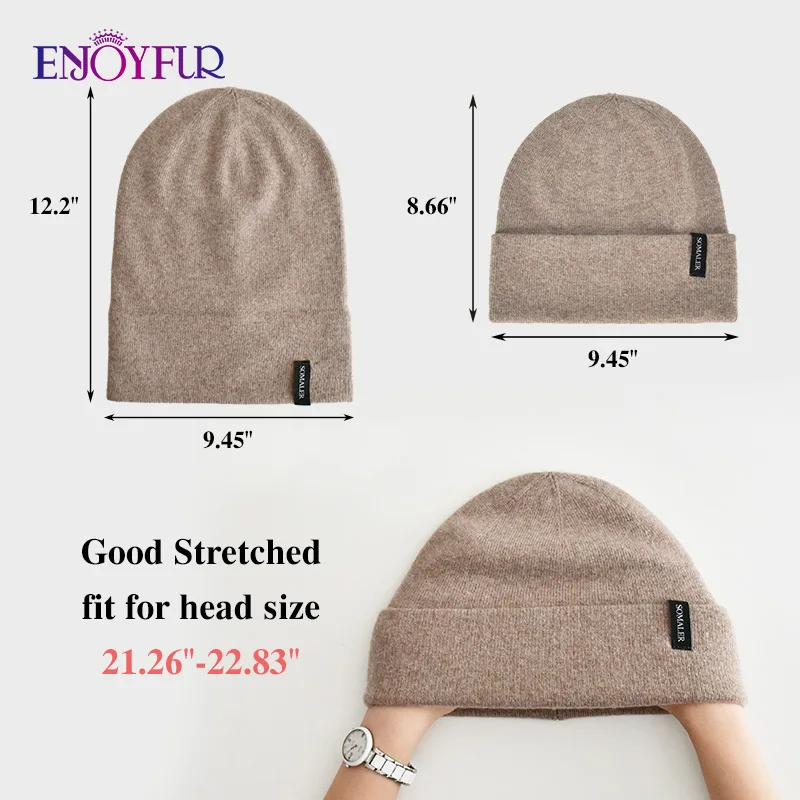 ENJOYFUR Women Winter Hats Cashmere Wool Knit Beanie Hat Soft Warm Double Layer Unisex Cuffed Slouchy Beanie Ski Cap 6