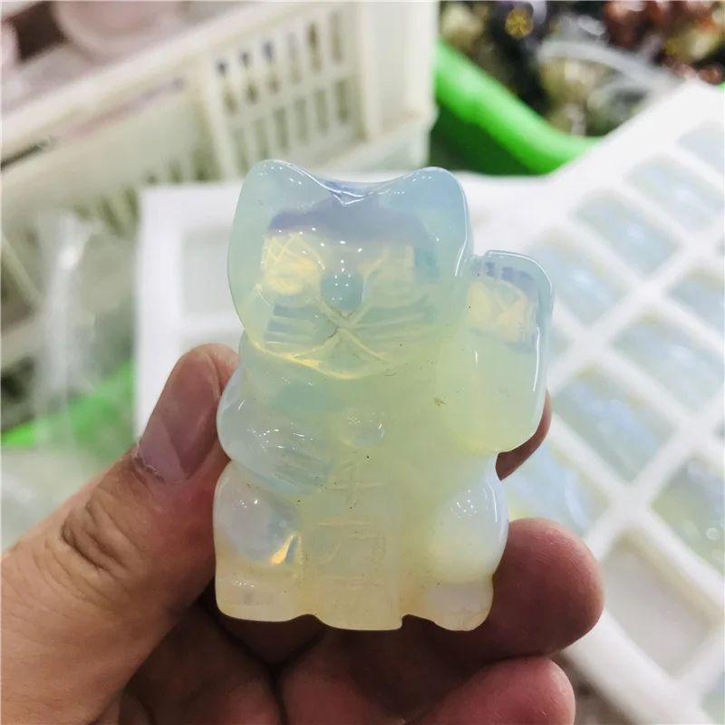 Natural crystal jade lucky fortune Cat Fortune Feng Shui statue Statue office decoration chakra healing stone statue decoration 4