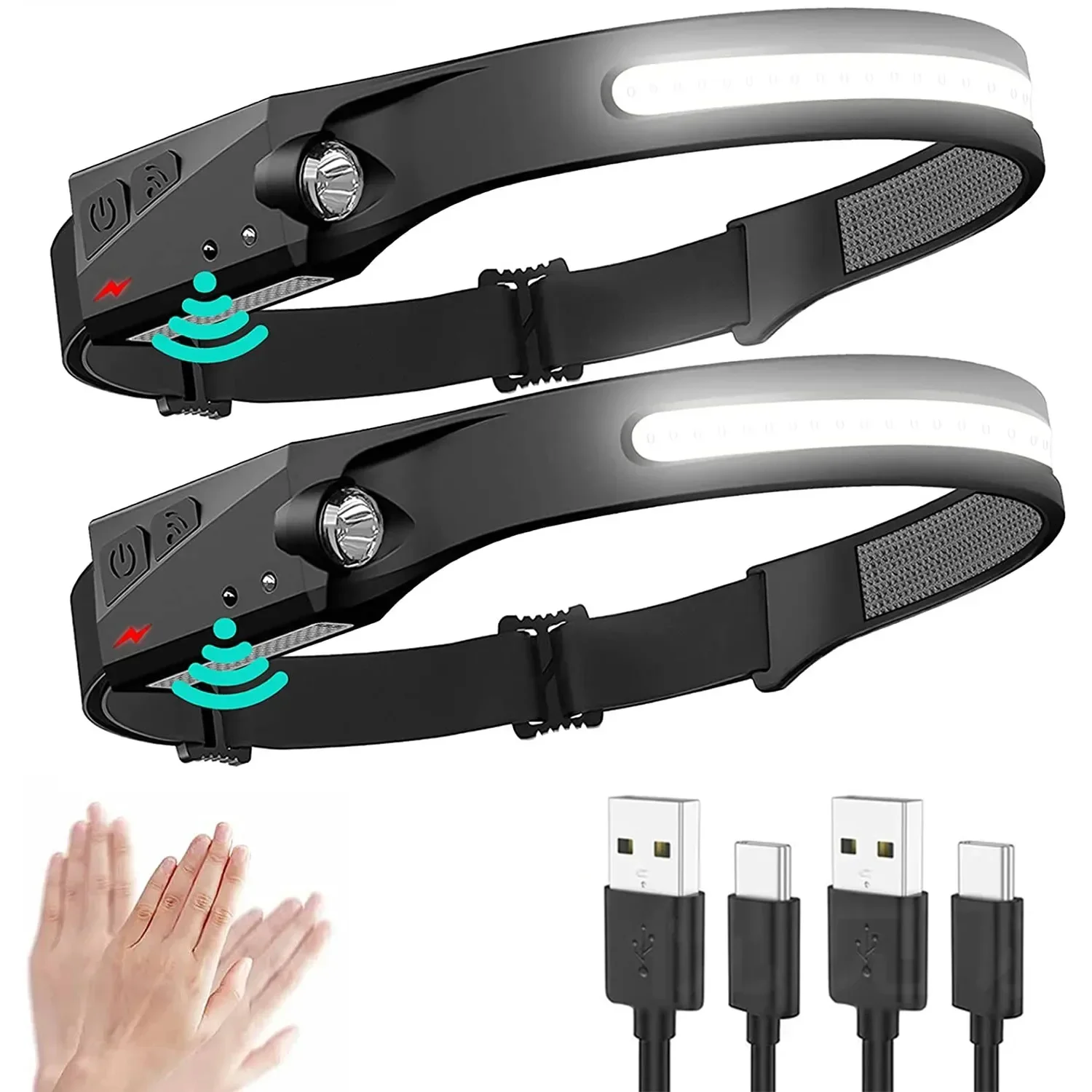 LED Sensor Headlamp USB Rechargeable Built-in Battery Fishing Camping Head flashlight