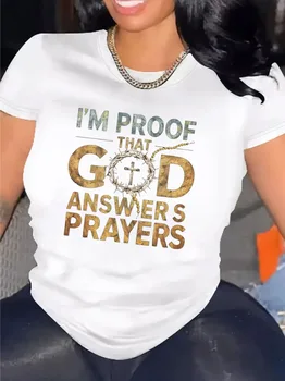 I'm Proof That God Answers Prayers Women's Tee - Faith-Inspired Graphic, Inspirational Christian Casual Top 1