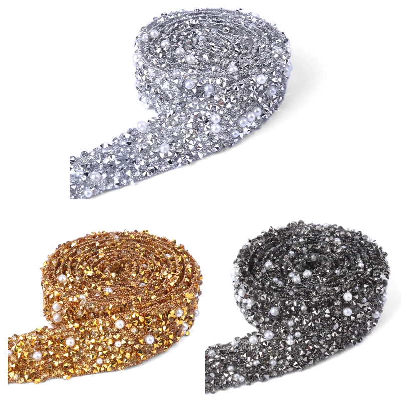 QIAO-10-15mm-Rhinestones-Pearl-Beads-Ribbon-Glitter-Crystal-Tapes-Glass ...