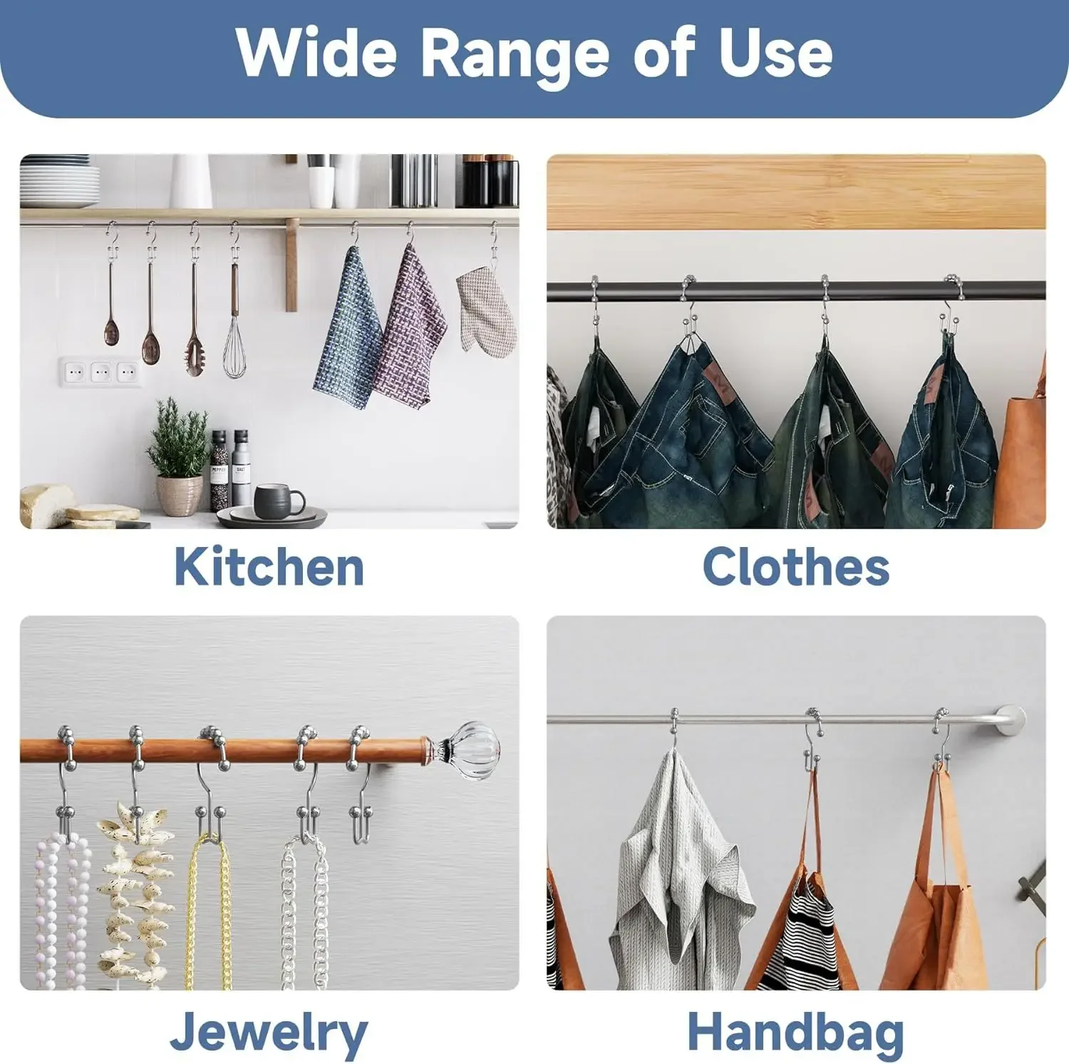 Shower Curtain Hooks Rings, Rust Resistant Metal Double Glide Shower Hooks Rings for Bathroom Rods Curtains, 12