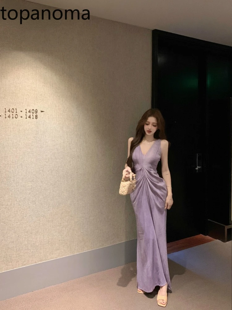 

Topanoma Temperament Evening Dresses Women Sleeveless V Neck Bandage Backless Cocktail Wedding Party Sexy Dress Banquet Female