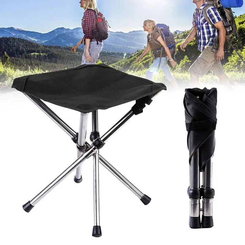 Foldable Stainless Camp Stool Camping Chair Foot Stool High Load Bearing Portable Small Outdoor Fishing Beach Hiking