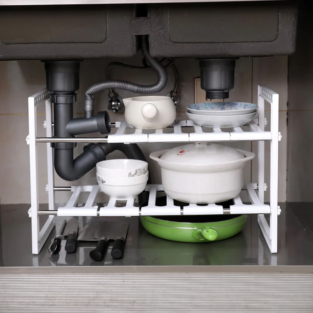 2 Tier Expandable Under Sink Rack Multi-Functional Kitchen Storage