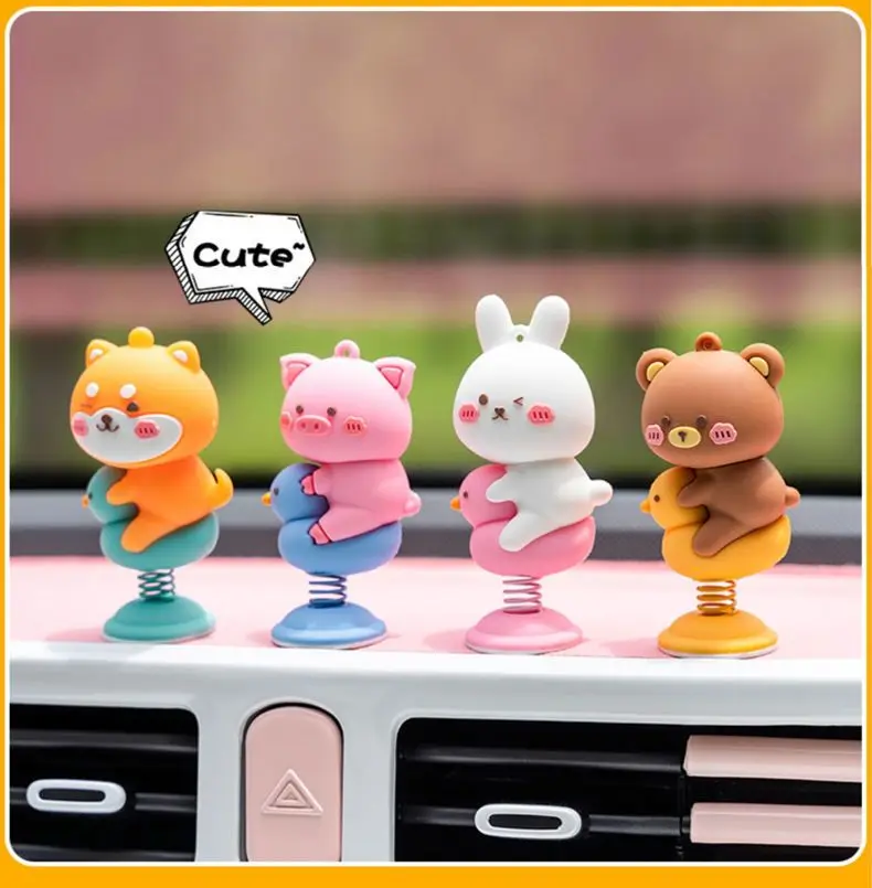 Anime Cute Animal Shaking Head Spring Toys Car Panel Dashboard Decoration PVC Car Ornament Doll Auto Interior Accessories Gift