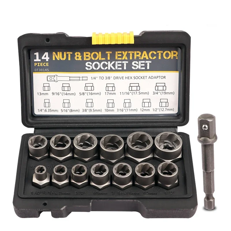 Impact Damaged Bolt Nut Remover Extractor Socket Tool Set Removal Twist Socket Wrench Sliding Screw Extractor with Case