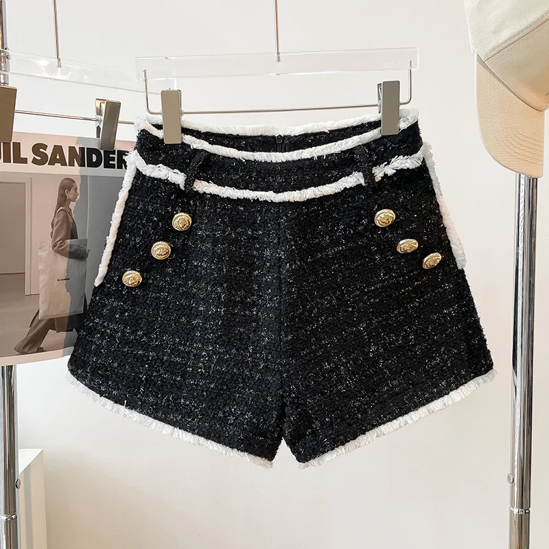 

Autumn Winter Thick Fabric Tweed Outdoor Casual Women Skinny Shorts High Quality