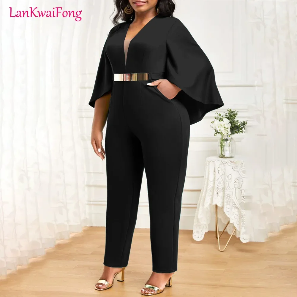 2024 Fashion Elegant Jumpsuit Solid Color Bat Sleeve Sexy V-neck Jumpsuit Commuter Casual Women's Wholesale