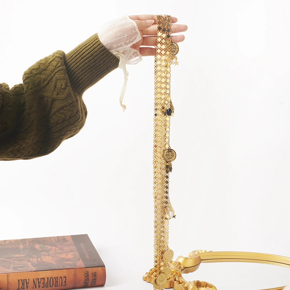 

Bridal Shawl Chain Long Chain Coin Gold Plated Pendant Kurdish Ethnic Wedding Jewelry Turkish Coin Necklace Kaftan Accessories