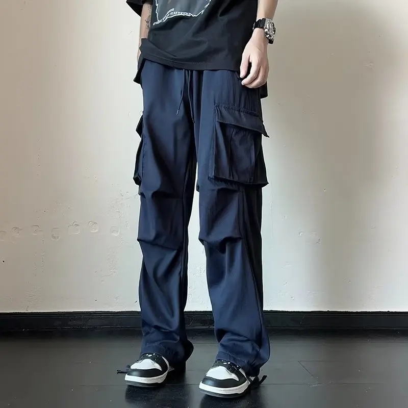 Solid Multi Pocket Work Wear Pants,Men's Summer Straight Leg Cargo Pants,Loose Casual Outdoor Pants,Men's Baggy Pants Streetwear