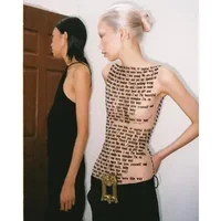 T-shirt Y2K à col rond pour femmes, style euro-américain, gaze, lettre, sexy, club, fibres, vêtements pour femmes, filles, Y 2