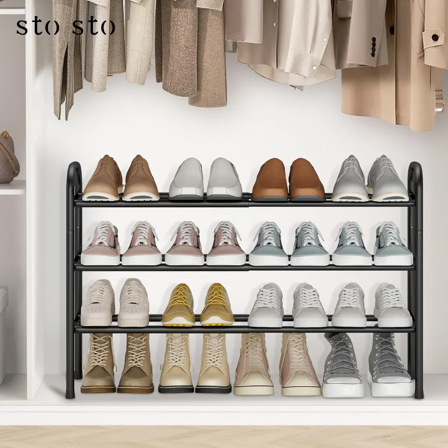 Expandable Shoe Rack 3Tier Metal Small Shoe Rack for Closet Up to 16 Pairs Adjustable Shoe Racks Storage for Front Door Entranc