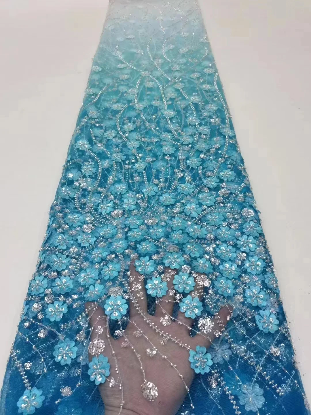 

Exquisite African Handmade Beads Laces Fabrics Luxury Nigerian Sequins Mesh Lace Fabric French Bride Tulle Lace Wedding QF0682