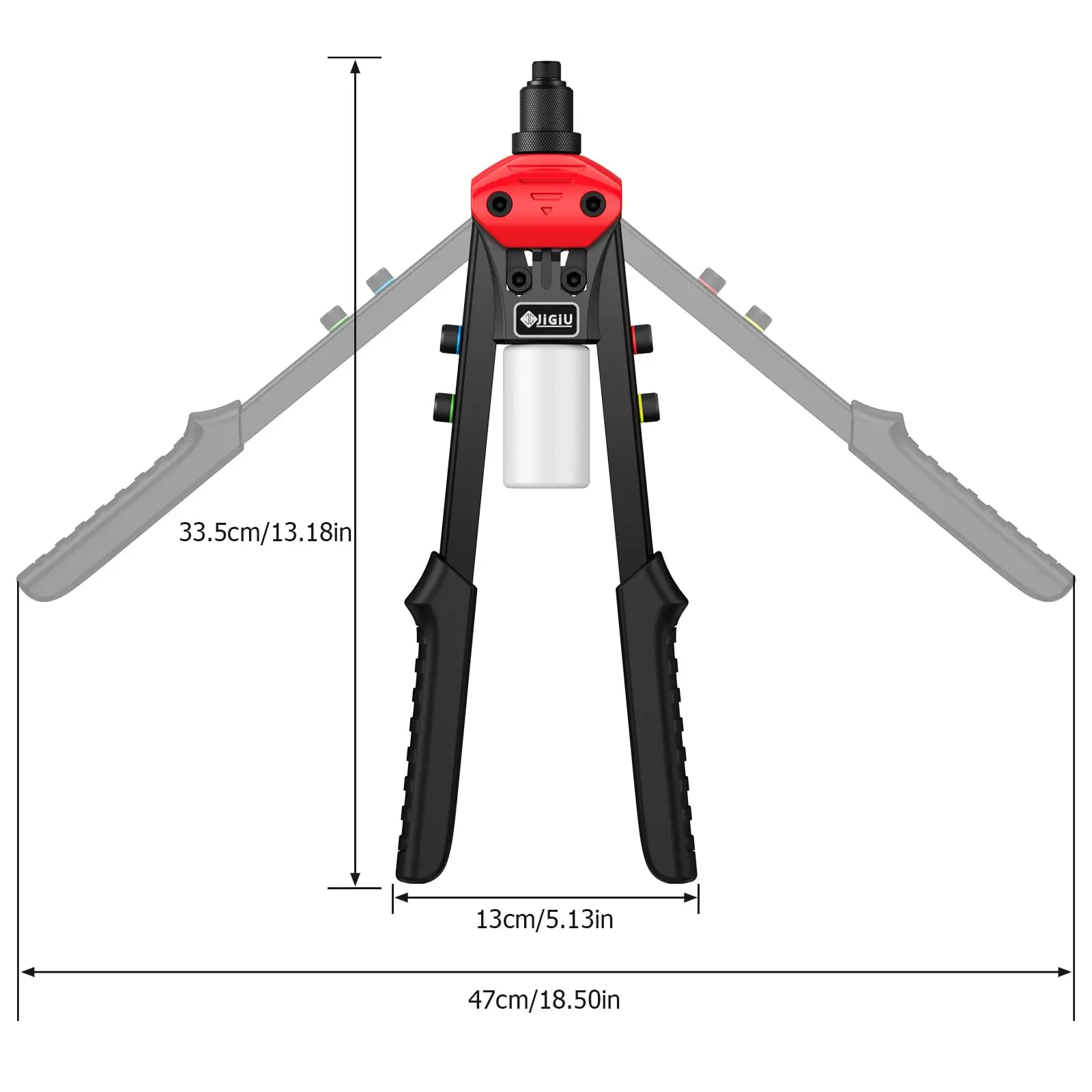 JiGiU 13" Heavy Duty Hand Riveter Tool Professional Pop Rivet Gun Rivet Tool Kit with 200PCS Rivets & 5 Nosepieces