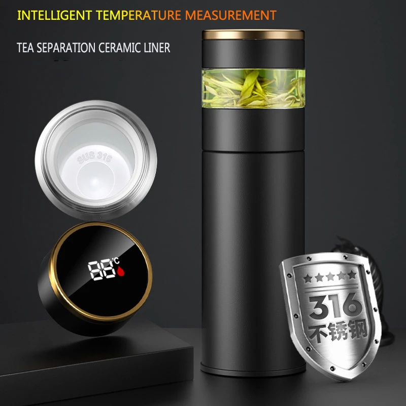 Tea Infuser Vacuum Flask Temperature LED Display 450ml Insulated Cup