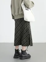 CHIC VEN – jupe longue décontractée pour femmes, nouveau Style doux et Cool, taille haute, fente à carreaux, demi-jupe Tube droit, printemps automne 2024 3