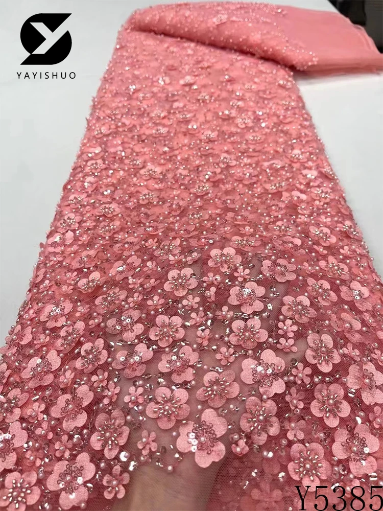 2023 Luxury 3D Lace Fabric Latest Dubai Beaded Tulle Lace Fabric