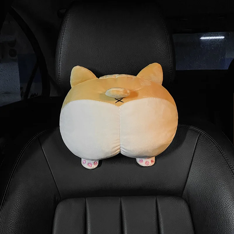 thumbnail image 1 of Almohada para el cuello del coche con forma de perro Corgi de peluche, bonita almohada para el coche, juego de soporte lumbar para el coche, caja de pañuelos creativa con forma de perro de dibujos ani, 1 of 5