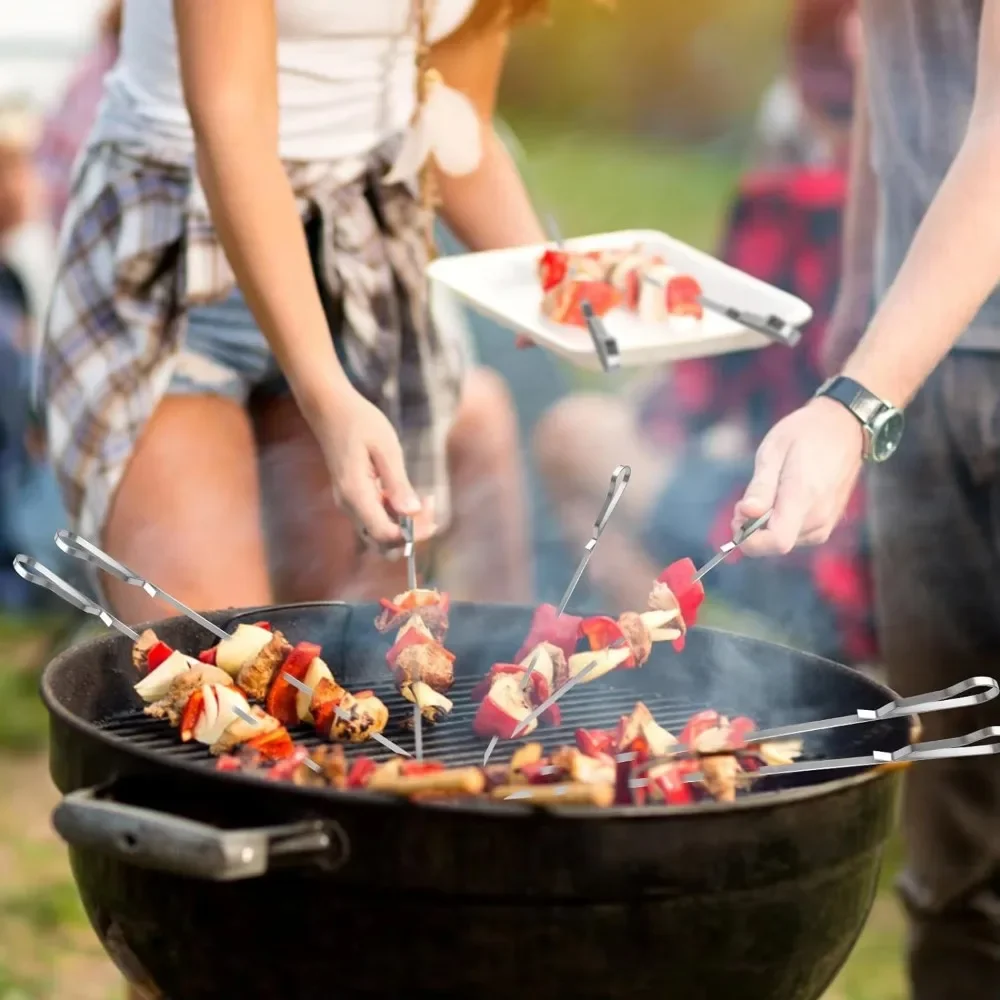 Barbecue Skewer Reusable Stainless Steel BBQ Hot Dog Skewers Kebab Iron Stick For Outdoor Camping Picnic Cooking Tools