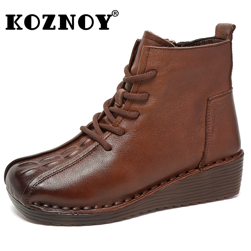 

Koznoy 4cm Cow Natural Genuine Leather Autumn British Moccasins ZIP Ankle Boots PUNK Platform Wedge Spring Fashion Women Shoes