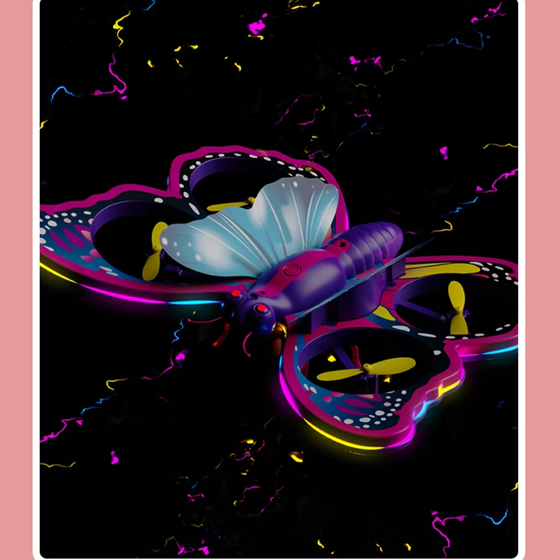 One Click Takeoff Flash Butterfly Four Axis Aircraft Colorful Toy Second Child Remote Control Butterfly Aircraft Toy Gift 4